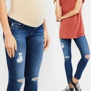 AG Adriano Goldschmied Womens Distressed Secret Belly Skinny Jeans Maternity 26R